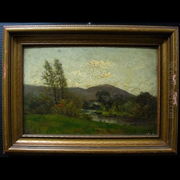 Landscape Study With Houses By River Oil Painting by Percy Franklin Woodcock