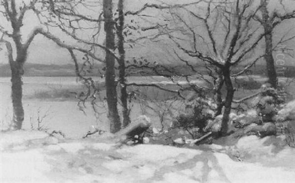 Winter Dusk Oil Painting by Percy Franklin Woodcock