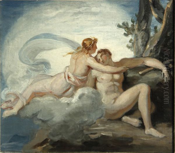 A Study Of Two Classical Figures (diana And Endymion?) Oil Painting by Samuel Woodford