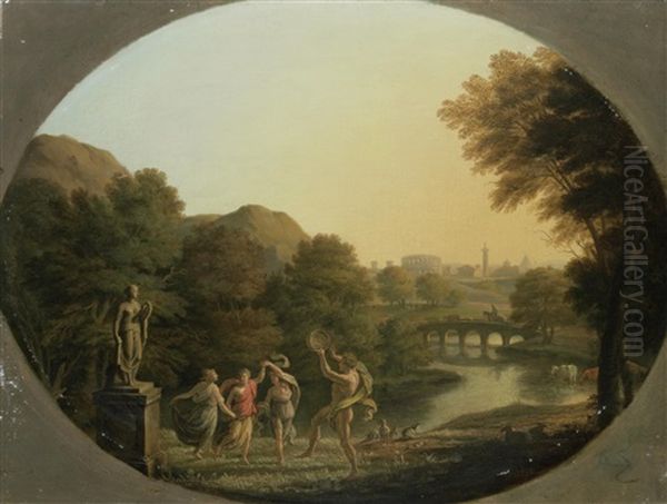 Figures Dancing In An Italianate Landscape Oil Painting by Samuel Woodford