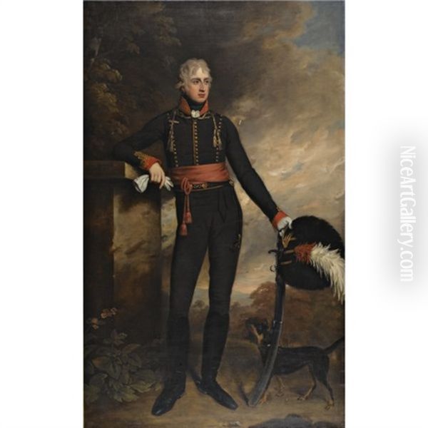 Portrait Of Charles Lord Bruce, Later 1st Marquess Of Ailesbury Wearing A Uniform Of The Wiltshire Yeomanry Oil Painting by Samuel Woodford