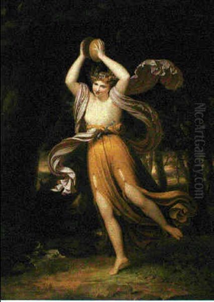 A Bacchante, Thought To Be Lady Hamilton, In A Wooded       Landscape Oil Painting by Samuel Woodford