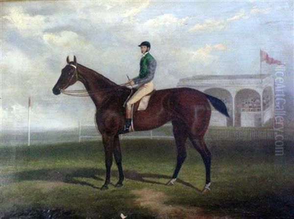 Galloping Billy & Jockey At Flemington Racecourse Oil Painting by Frederick Woodhouse Sr.