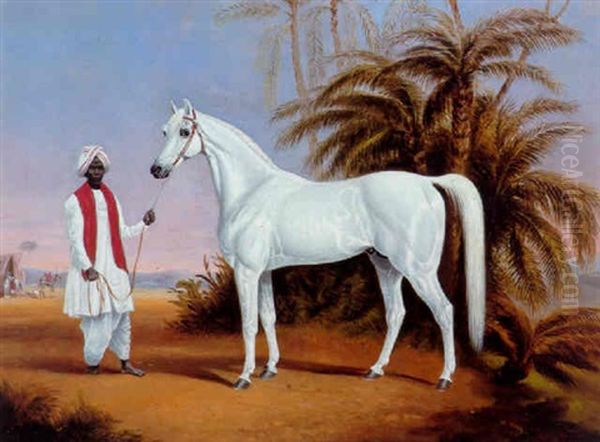 Rajah, An Arab Stallion With His Groom, Thombo Oil Painting by Frederick Woodhouse Sr.