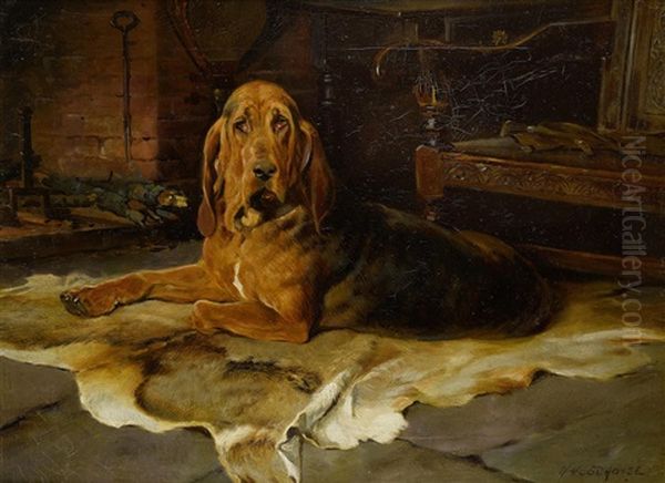 A Bloodhound By The Fireside Oil Painting by William Woodhouse