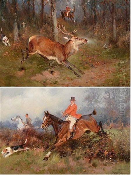 A Stag In Flight Oil Painting by William Woodhouse