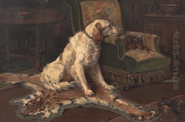 Hunting Dogs At Rest Oil Painting by William Woodhouse