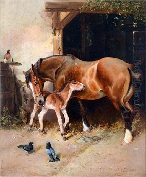 Mare And Foal Oil Painting by William Woodhouse