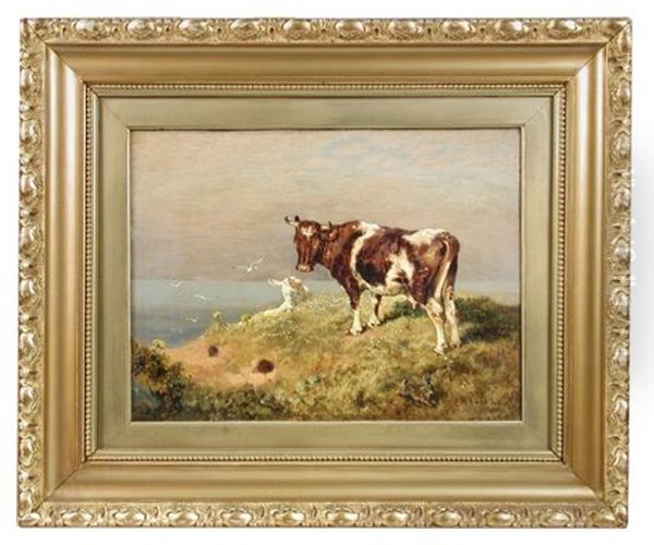 A Cow, A Sheep And A Rabbit On A Clifftop Oil Painting by William Woodhouse