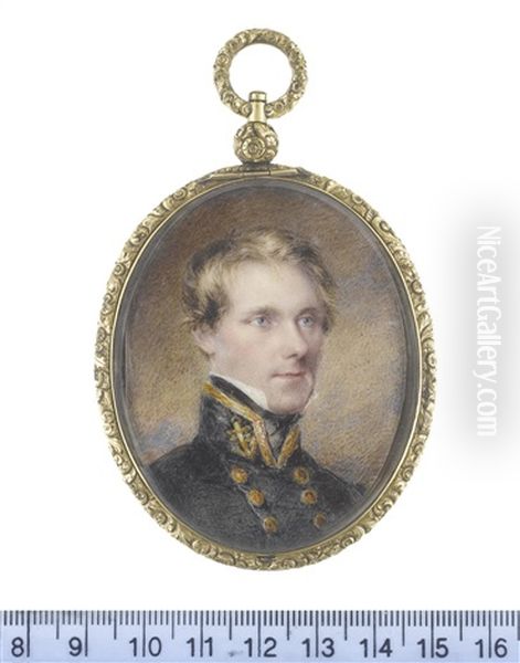 Mr Hammel Strutt (b.1804), Wearing Blue Double-breasted Coat With Gold Buttons, His Standing Collar Bearing Gold Trim And A Gold Embroidered Anchor... Oil Painting by Richard Woodman