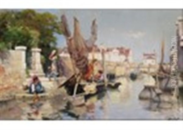 A Venetian Canal Scene Oil Painting by Henry Woods