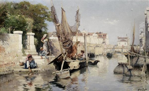 A Venetian Canal Scene Oil Painting by Henry Woods