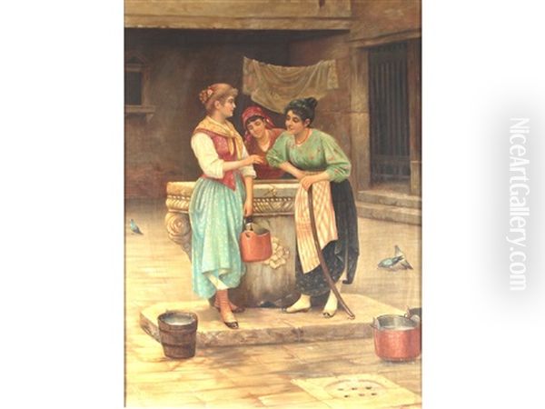 Venetian Washerwomen At A Well Oil Painting by Henry Woods