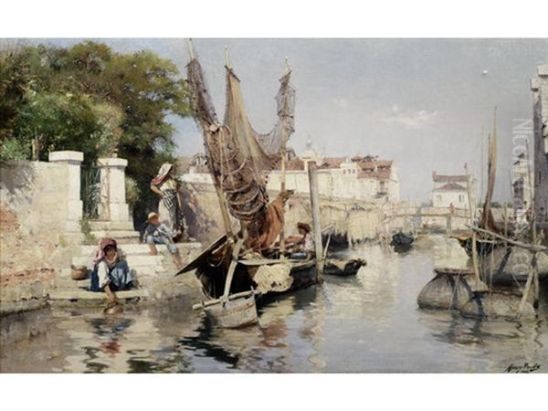 A Venetian Canal Scene Oil Painting by Henry Woods