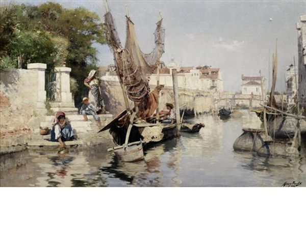 A Venetian Canal Scene Oil Painting by Henry Woods