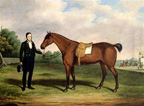 A Gentleman With A Bay Racehorse Oil Painting by John Archibald Woodside