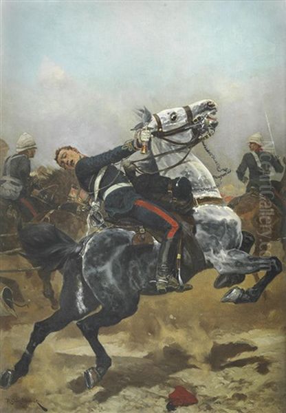 British Dragoon Charge Oil Painting by Richard Caton Woodville Jr.