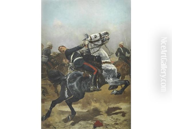 British Dragoon Charge Oil Painting by Richard Caton Woodville Jr.