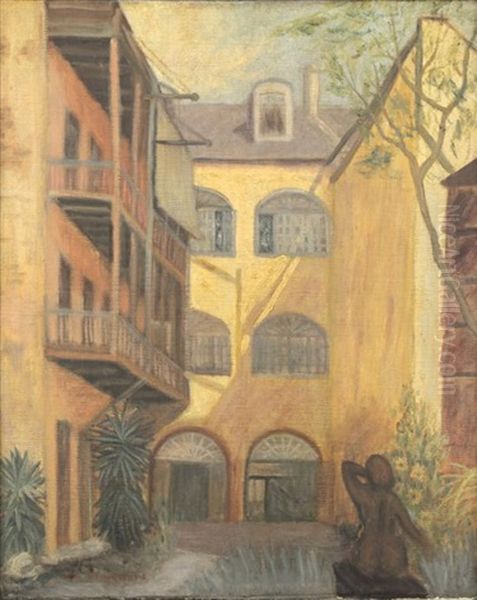 New Orleans Courtyard Oil Painting by Charles Woodward