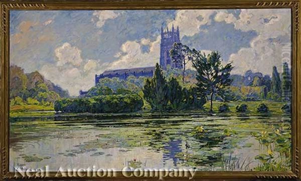 View Of Holy Name Of Jesus Church From Audubon Park Oil Painting by Ellsworth Woodward