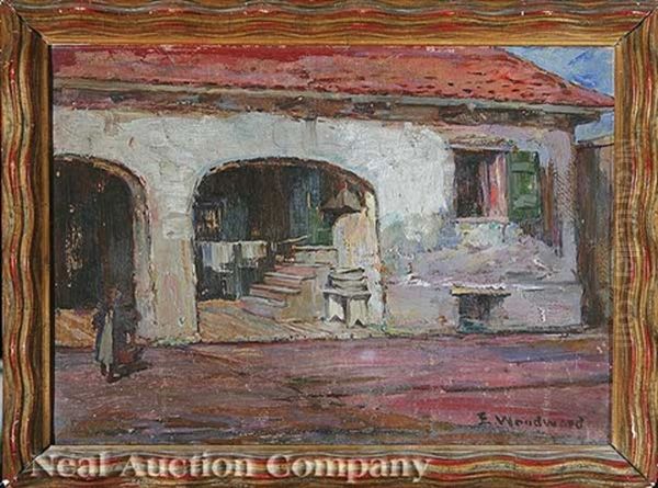 Courtyard Oil Painting by Ellsworth Woodward