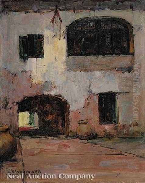 A Courtyard In The Old Quarter, New Orleans Oil Painting by Ellsworth Woodward