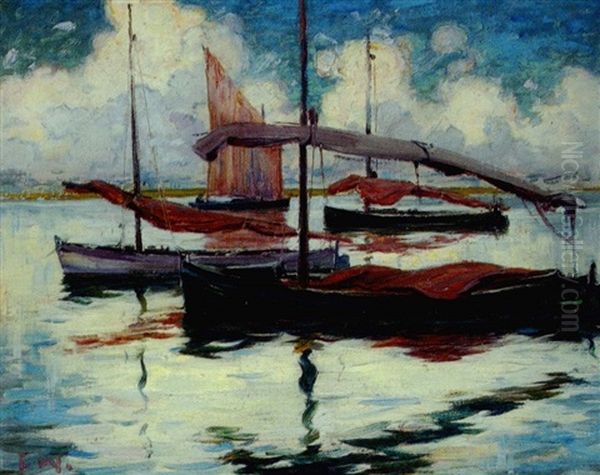 Shrimp Boats Oil Painting by Ellsworth Woodward