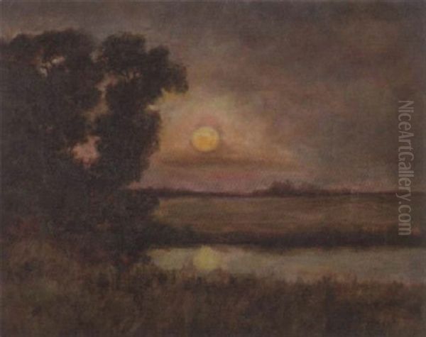 Sunset In Bayou Landscape Oil Painting by Louise Giesen Woodward