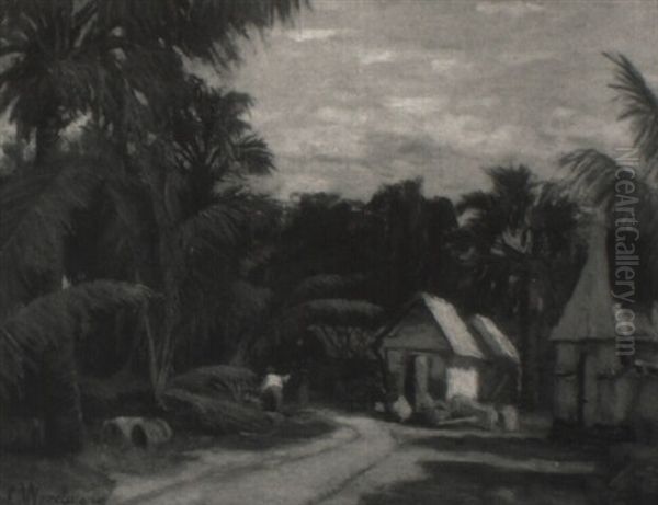 Tropical Landscape With Shacks Oil Painting by Louise Giesen Woodward