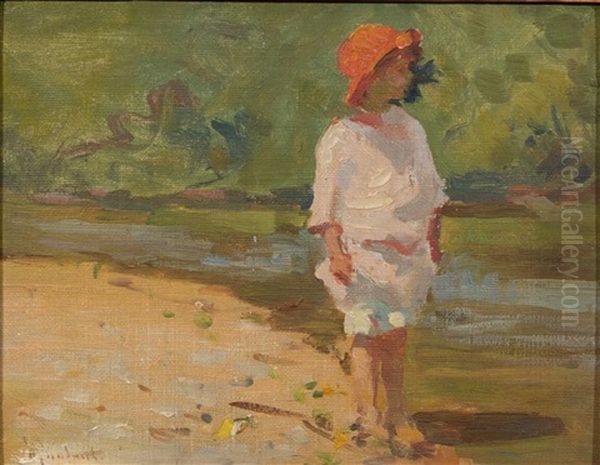 Child At The Water's Edge Oil Painting by Mabel May Woodward