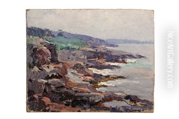 Rocky Coastline Oil Painting by Mabel May Woodward