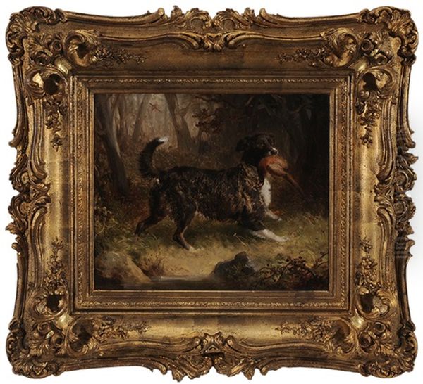 Dog With A Pheasant Oil Painting by Thomas Woodward