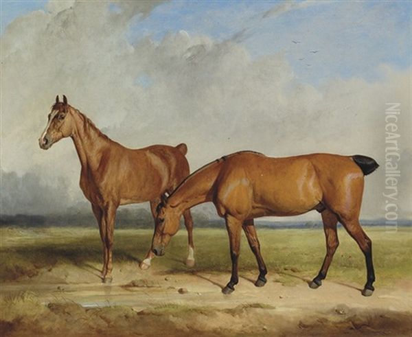 "old Brush" And A Chestnut Mare, In A Field by Thomas Woodward