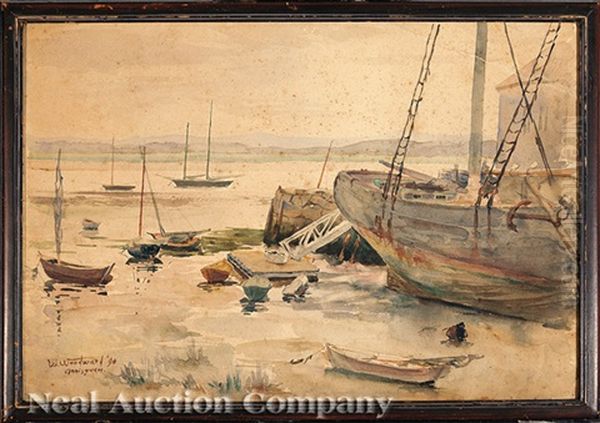 Boats At Low Tide, Annisquam, Mass Oil Painting by William Woodward