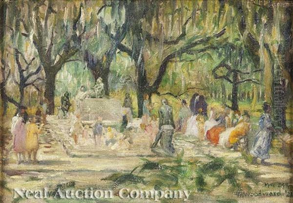 Hyams Wading Pool, City Park (new Orleans) Oil Painting by William Woodward