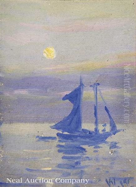 Full Moon, Lowering Sail, Biloxi Oil Painting by William Woodward