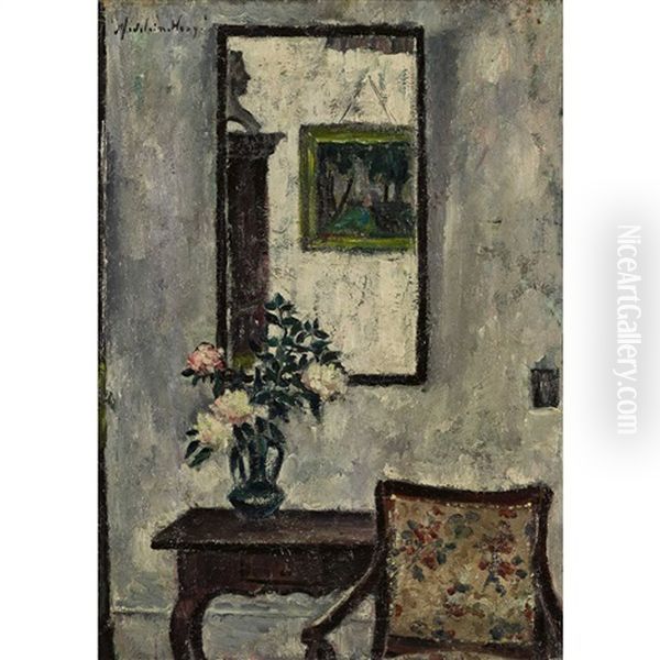 Interieur Mit Spiegel, Blumenstrauss Und Armlehnstuhl Oil Painting by Madeleine Woog