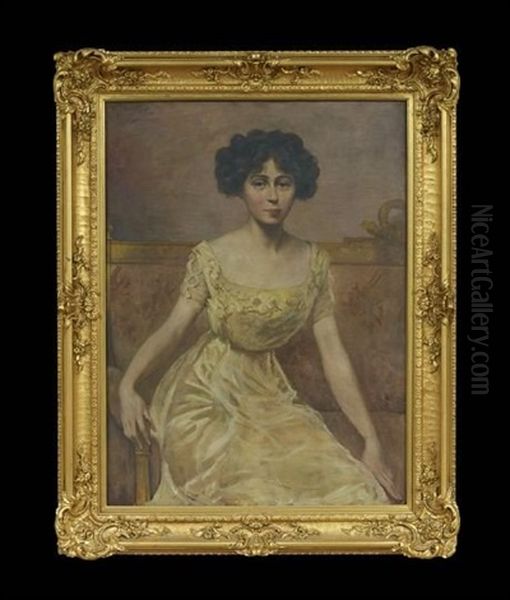 Portrait Of A Seated Young Lady In A Pale Yellow Dress Oil Painting by Samuel Johnson Woolf