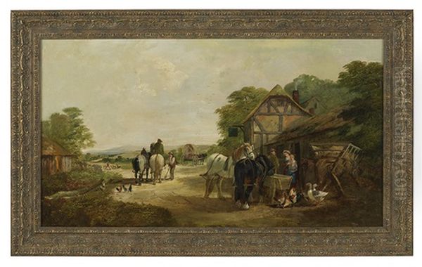 Outside The Village Inn Oil Painting by Henry Charles Woollett