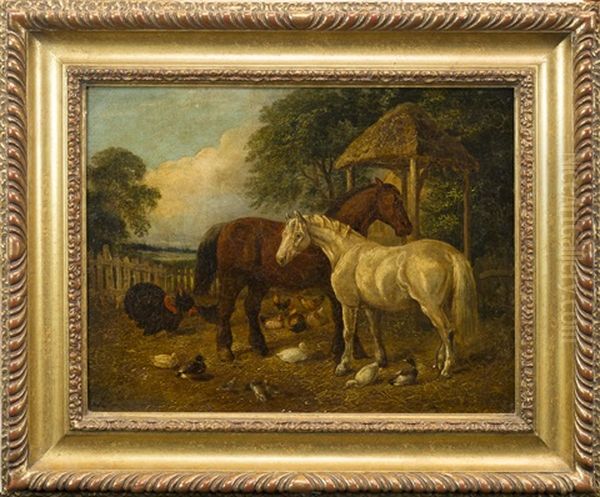 Horses With Ducks And Hens Oil Painting by Henry Charles Woollett