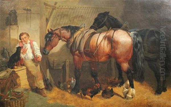 Stable Scene Oil Painting by Henry Charles Woollett