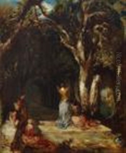 Gathering On The Steps Oil Painting by Alfred Joseph Woolmer