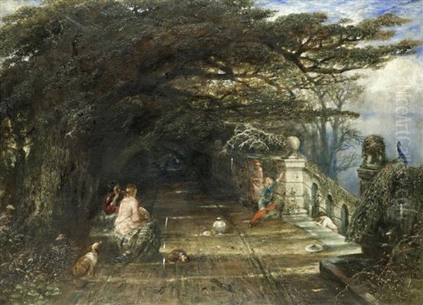 Haddon Hall Terrace Oil Painting by Alfred Joseph Woolmer