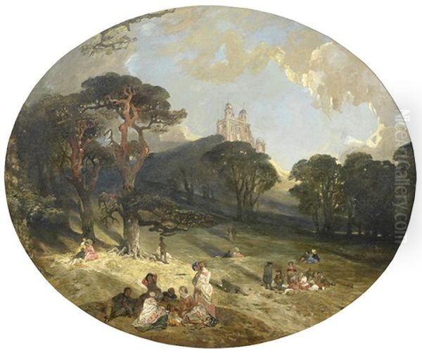 Picnicking In The Park Oil Painting by Alfred Joseph Woolmer