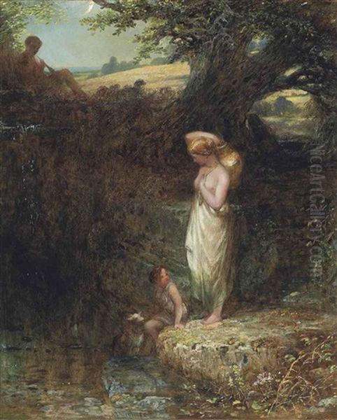 The Terrace, Haddon Hall; And At The Well (pair) Oil Painting by Alfred Joseph Woolmer