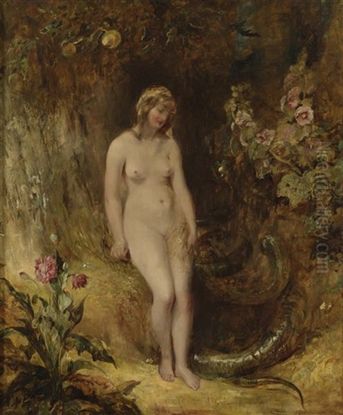 Eve With The Serpent Oil Painting by Alfred Joseph Woolmer