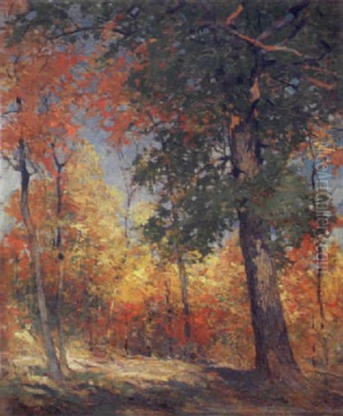 Early Autumn Landscape (ozarks?) Oil Painting by Francis Humphry Woolrych