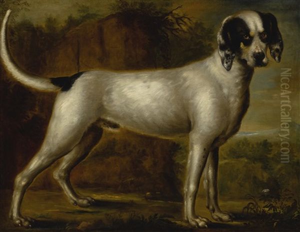 Portrait Of A Hound, Possibly A Talbot, Standing In A Landscape Oil Painting by John Wootton