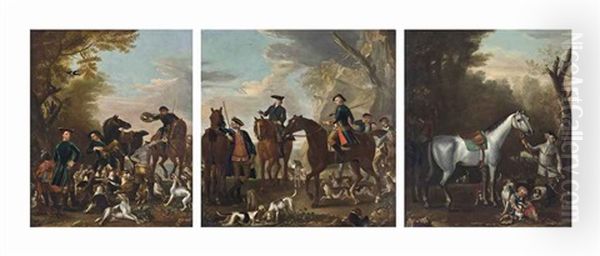 Viscount Weymouth's Hunt: The Death Of The Fox; Coming At The Death; And Returning From The Chase (3 Works) Oil Painting by John Wootton