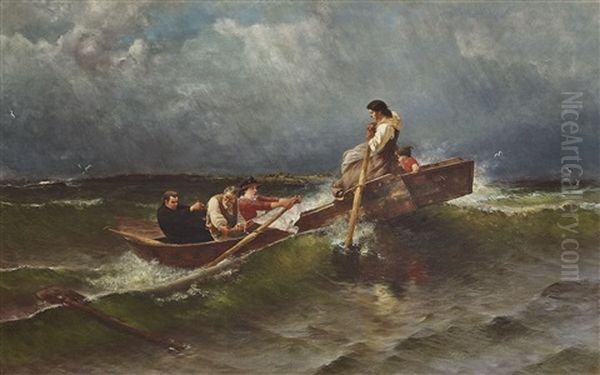 Sturmische Uberfahrt Oil Painting by Joseph Wopfner